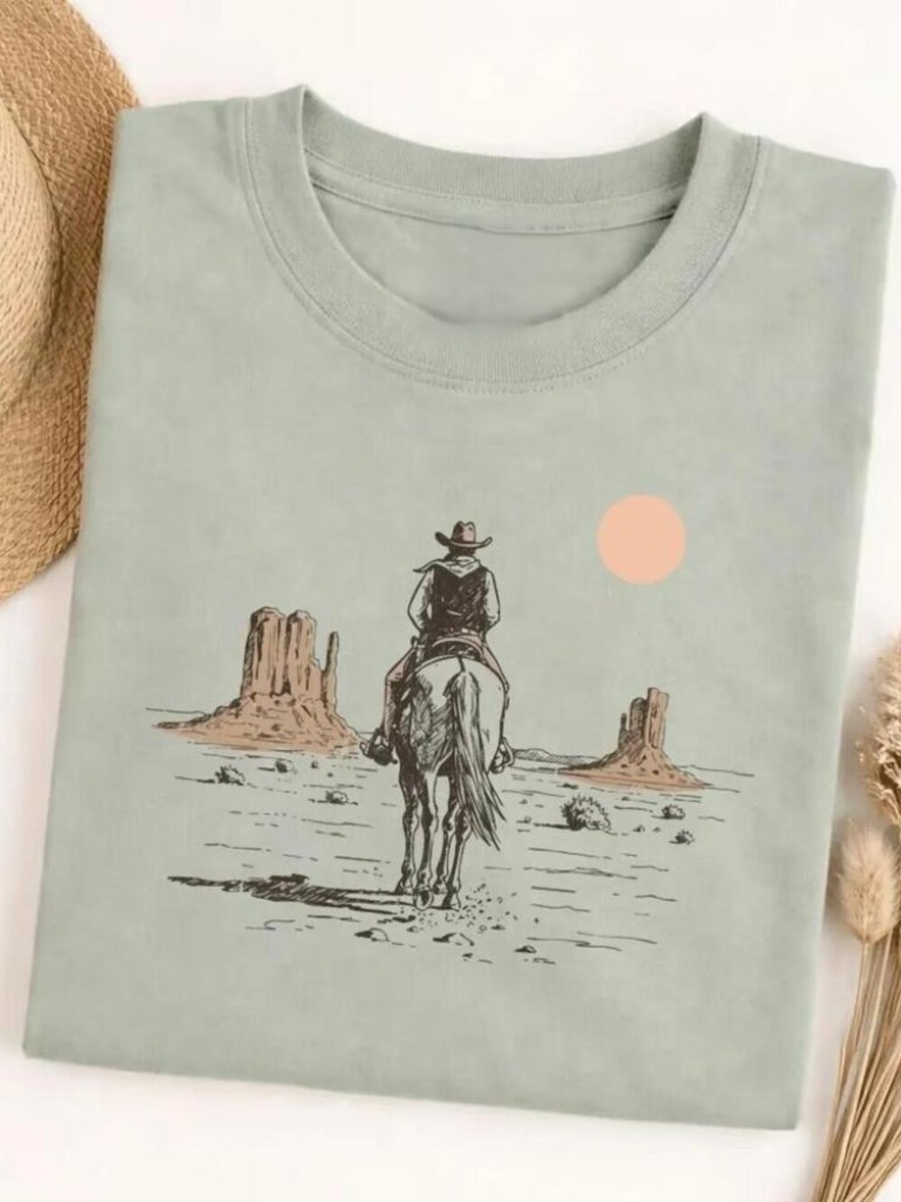 S Cowboy On Horse Desert T-Shirt, Western Rider Graphic, Country Ranch Tee